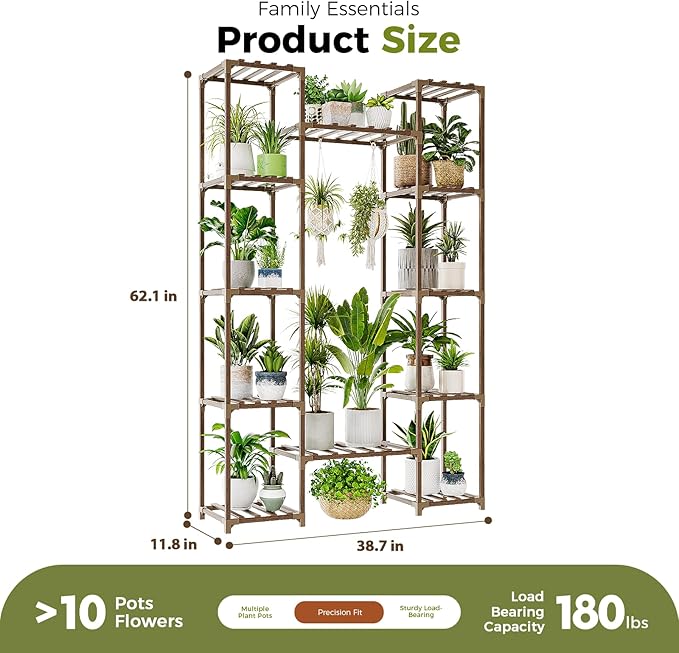 Bamworld Widened Plant Stand Indoor Outdoor 12 Tier Tall Large Wood Plant Shelf Multi Tier Flower Stands Garden Shelves Wooden Plant Display Holder Rack for Living Room Corner