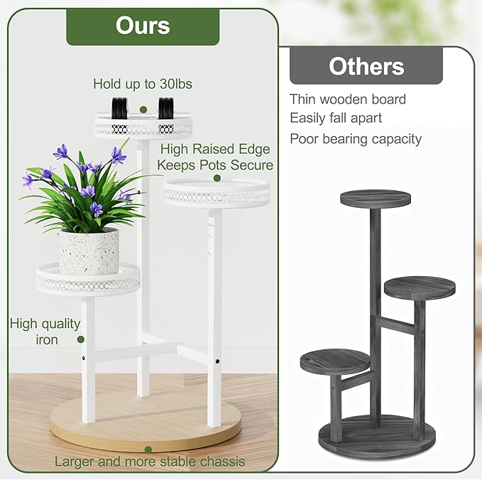 Tall Plant Stand Indoor Outdoor, Corner 3 Tier Metal Flower Pot Stands,Heavy Duty Plant Shelf for Living Room Bedroom Balcony