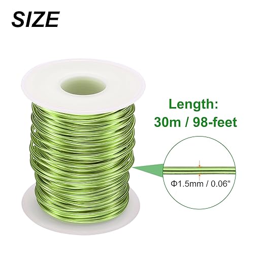 HARFINGTON Bonsai Wire Anodized Aluminum Training Wire Roll 1.5mm/15 Gauge 98ft Length Bendable Bonsai Tree Wire for Garden, Horticulture, Landscape, Planting, Grass Green