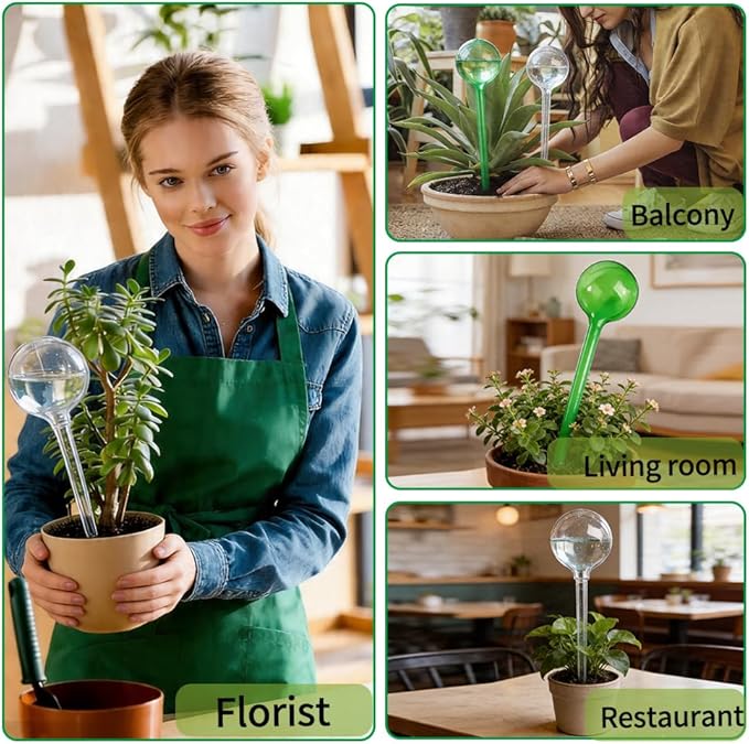 Yahpetes Automatic Watering Globe Plant Watering Globes Plastic Watering Bulbs Waterer Flower Water Drip Irrigationdevice Self Watering System (Clear+Green)