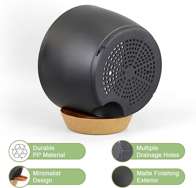 WSMKSZ 12 inch Large Self Watering Pots, Flower Plant Pots with Drainage Holes for Indoor Outdoor Garden Plants, Plastic Planters with Removable Deep Reservoir, Black with Brown