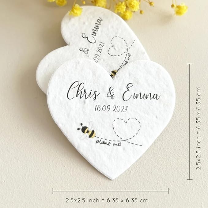 Personalized Heart Card Tags Plantable Wildflower Seeds Paper Heart Eco-Friendly Biodegradable Paper Wedding Memorial Gift Bereavement Gift For Bereaved Mother Or Father (Pack Of 20)