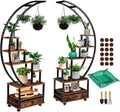 71” Tall 2 PCS Half Moon Indoor Plant Stand with Lockable Wheels, 14-Tier Plant Shelf with Drawer & Accessories, Plant Holder Display Rack for Multi-plants, Plant Rack for Balcony Living Room