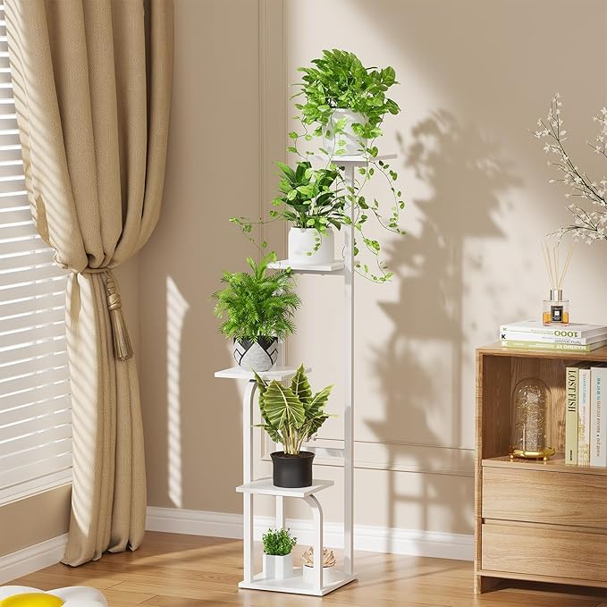 Asgolion 5 Tier Plant Stand Indoor, Plant Shelf for Multiple Plants, Flower Pot Holder Shelf, Planter Display Rack for Patio Garden Balcony Living Room Bedroom Decor, White