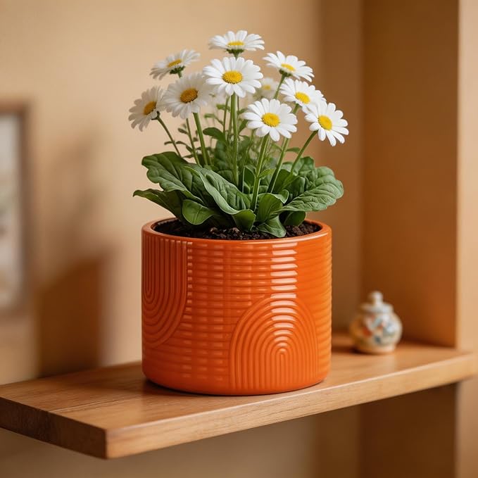 6 Inch Ceramic Plant Pot – Decorative Indoor Planter (No Drainage Hole) for Succulents, Herbs & Houseplants – Modern Tabletop Desk Planter – Terracotta