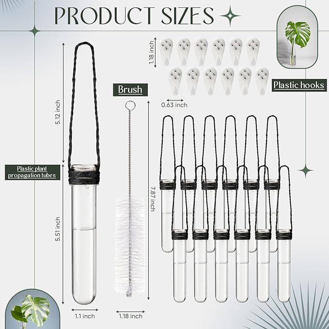 Baderke 12 Pack Plastic Hanging Propagation Tubes Propagation Station Vases Wall Hanging Plant Vase for Planters Hydroponic Office Garden Flowers Decor Lover Gift (Black)