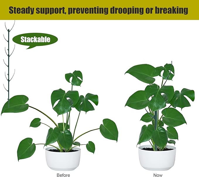 10 Pack Stackable Monstera Plant Support, Climbing Plant Support Stakes for Indoor Outdoor Plants, Moss Pole Monstera Plant Support with 2 Bundle Strap and 20 Pcs Plant Clips