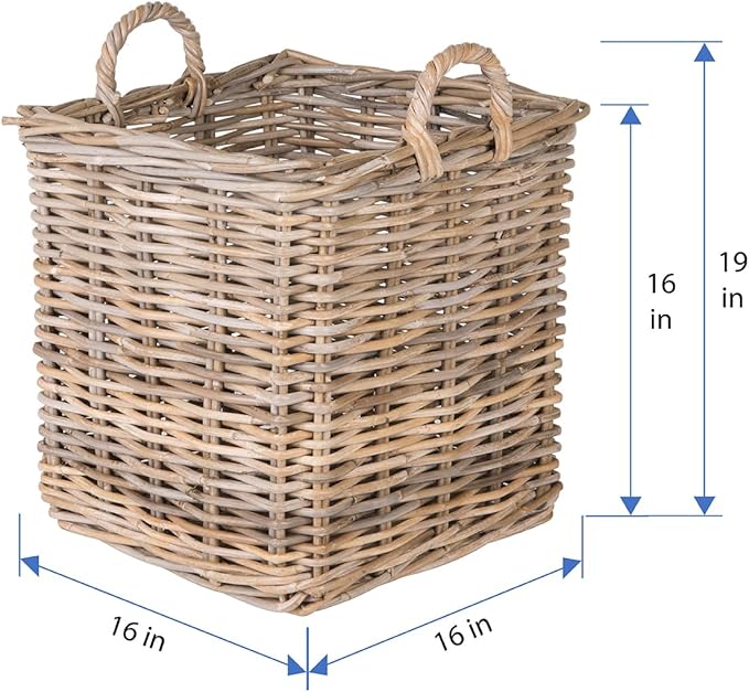 Kouboo Kobo Square Rattan Decorative Storage Basket and Planter, Medium Size, Gray