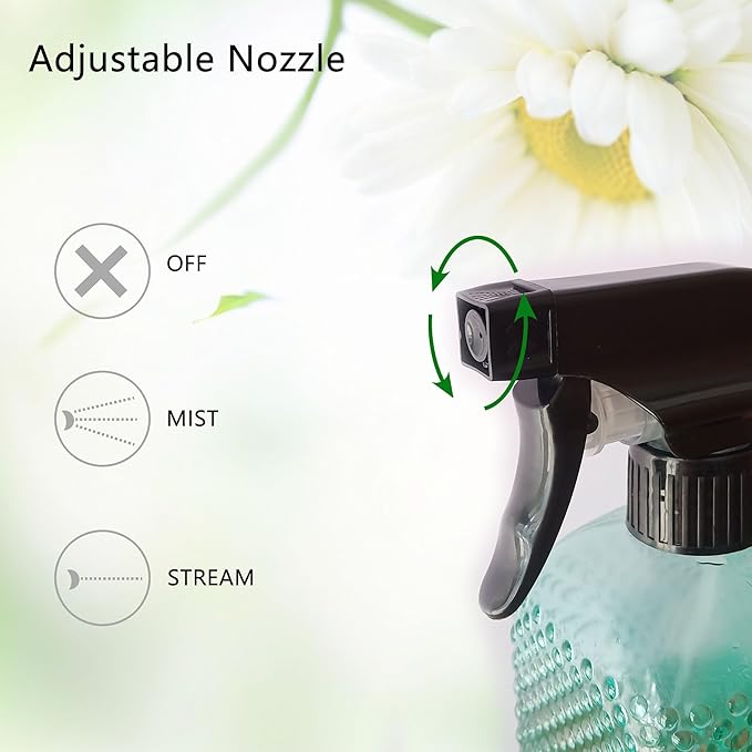 Plant Mister Glass Spray Bottle - 3 Pack 13oz Reusable Green with Adjustable Nozzle for Indoor Plants, Gardening, Cleaning, Hair Care & Household Use