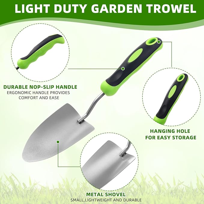 Yaocom 16 Pcs Garden Shovel Aluminum Alloy Heavy Duty Trowel Small Digging Shovels Metal Hand Trowel Spade with Soft Handle for Garden Lawn Yard Planting Tool (Wide Shovel,Green)
