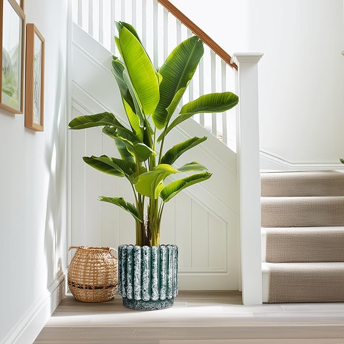 Ceramicfor Ceramic Pots for Plants - 9.6 Inch Plant Pot Indoor with Drainage Hole, Large Ceramic Planters for Outdoor, Fluted Round Flower Planter, Home Decor Living Room, Birthday Gifts, Green