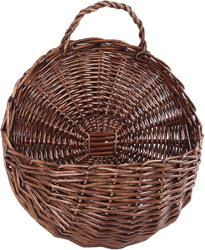 JJSQYLAN JJSQ Handmade Woven Wicker Hanging Storage Basket, Wall Decorations for Home Garden Wedding, Brown, 14.2×11.8×4.7 inch