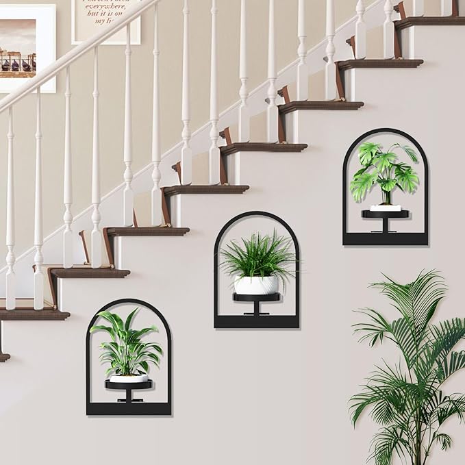 Plant Shelf, Hanging Frame Decor Wall Planters for Indoor Plants, Wall Plant Holder for Living Room/Entryway/Garden Flower Pot Holder Free Garden Shears (Arc-Black, 2pcs)