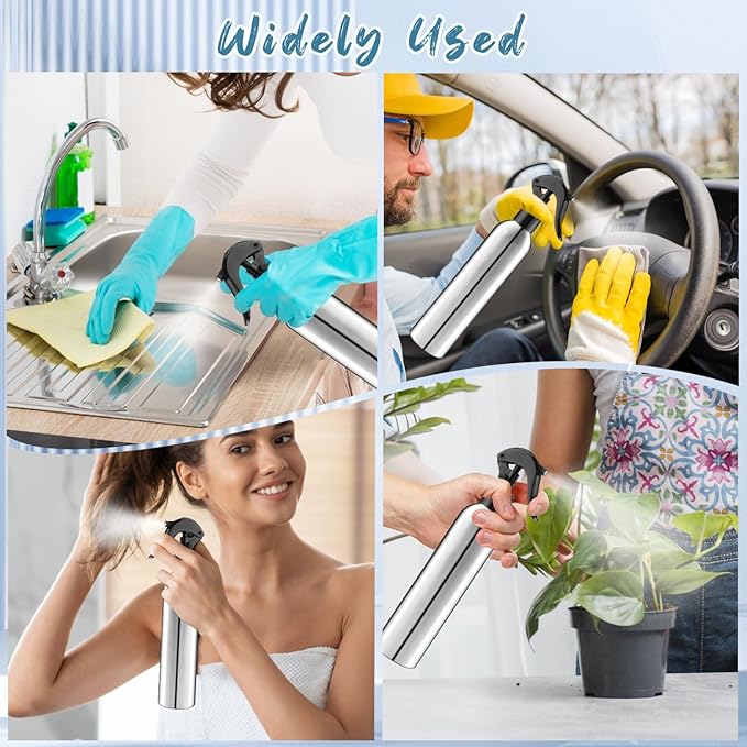 4 Pcs Spray Bottles Aluminum Mists Water Bottle Refillable Empty Spray Pump Containers for Home Cleaning Watering Flowers Plants Cosmetic Hairdressing - 300ml/10oz