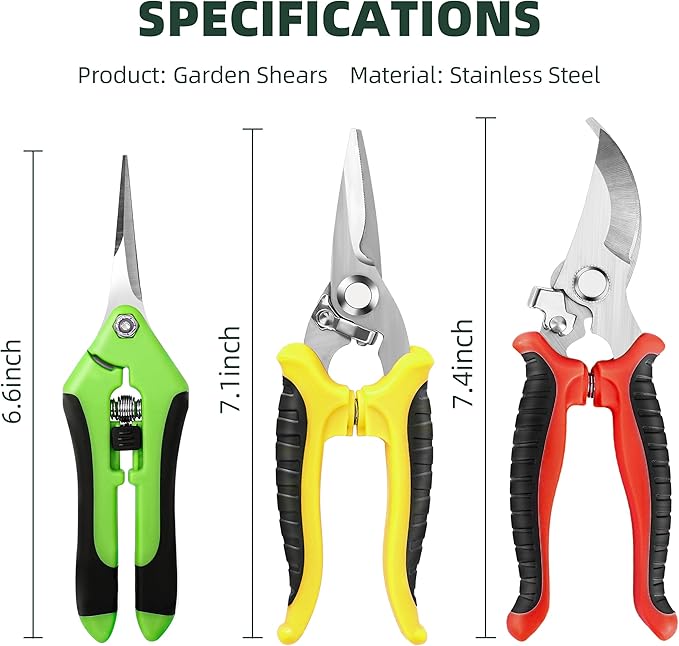 EWPJDK 3 Pack Garden Pruning Shears, Stainless Steel Shears, Gardening Shears, Scissors, Garden Clippers, Pruning Snips, Pruning Shears for Gardening Tools (Multicolor)