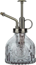 Plant Mister Glass Spray Bottle Small Plant Watering Can 6.4" Tall Retro Indoor Watering Can Bronze Plastic Top Pump for Garden Indoor Plant Sprayer (Grey)