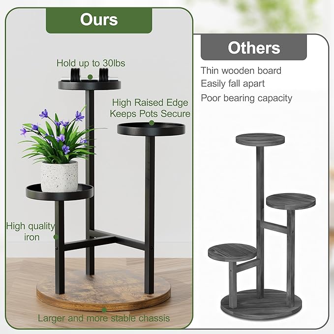 3 Tier Plant Stand Indoor Tall Plant Shelf, Corner Plant Table for Multiple Plants, Tiered Flower Stand for Patio Balcony Porch Garden Living Room House