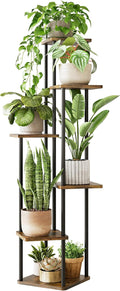 GENTINGBRO Corner Plant Stand Indoor 6 Tiered Tall Plant Stand Plant Shelf for Multiple Plants Coner Shelf Wood Plant Stands Metal Shelving for Living Room Bedroom Balcony Patio Brown Oak