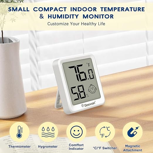 Geevon 6 Pack Mini Digital Hygrometer Gauge Indoor Thermometer – LCD Monitor Temperature with Comfort Index,Outdoor Humidity Meter for Home House Office Garden and Cellar