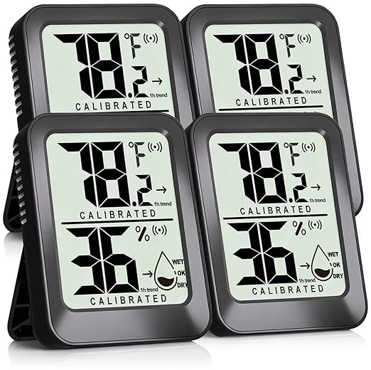 Antonki 4 Pack Mini Room Thermometer Hygrometer Indoor Temperaure and Humidity Monitor Gauge Meter for Home, Baby Room, Office, Incubator, Greenhouse, Reptile - Battery Included - Black