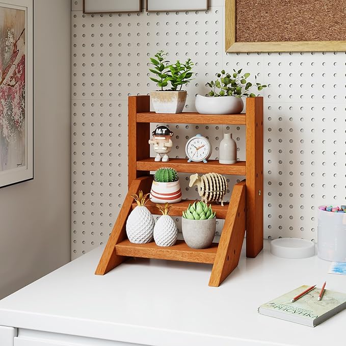 Giantex Plant Stand for Desk, 4-Tier Small Tabletop Ladder Shelf for Succulents, Indoor Window Sill Flower Rack, Wooden Desktop Plant Holder for Home, Kitchen, Office, Countertop Display Organizer