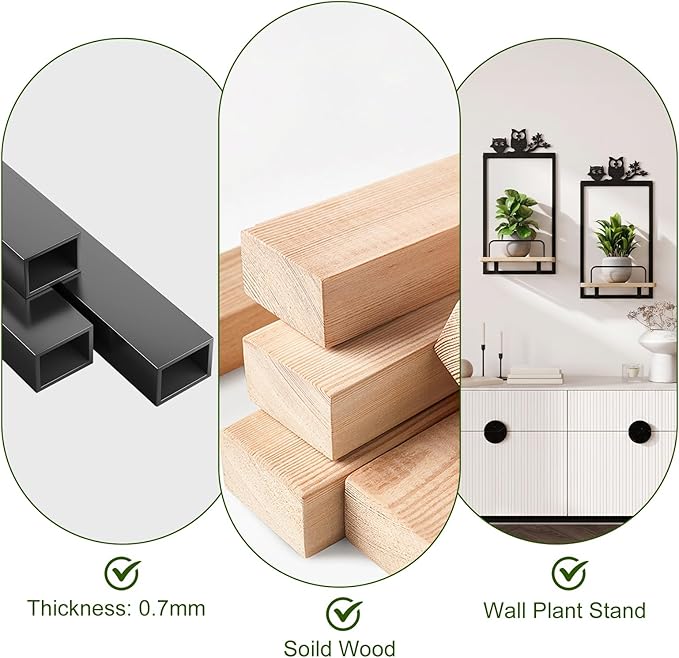 Shineled Wall Planter for Indoor Plants 2 Pack, Wall Mounted Plant Holder for Small Plants, Floating Wall Shelf for Plants, Real Oak Wood, Magnetic Animal Decor, Home Wall Decor (OWL)