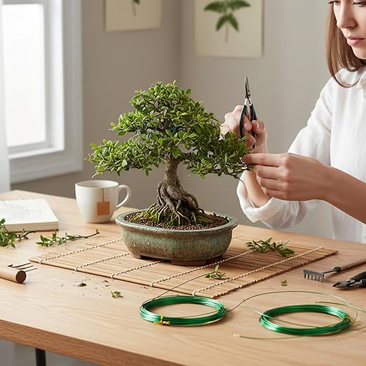 Bonsai Wire Kit, 98 Feet Green Aluminum Bonsai Tree Training Wire Bonsai-Tool Set Adjustable Wires Accessories for Holding Branches Small Trunks Bonsai-Trees Indoor Garden DIY Tools (Green, 1mm, 30m)