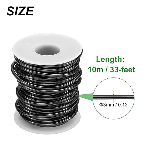 HARFINGTON Bonsai Wire Anodized Aluminum Training Wire Roll 3mm/9 Gauge 33ft Length Bendable Bonsai Tree Wire for Garden, Horticulture, Landscape, Planting, Black