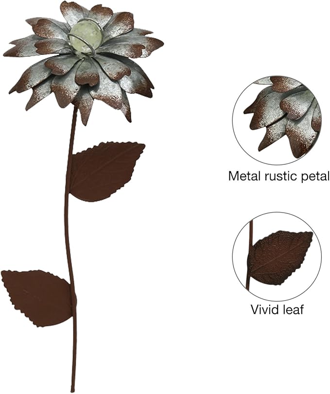 CEDAR HOME Galvanized Floral Garden Stake Outdoor Glow in Dark Plant Pick Water Proof Metal Stick Art Ornament Decor for Lawn Yard Patio, 4"W x 1.5"D x 13.8"H, 3 Set