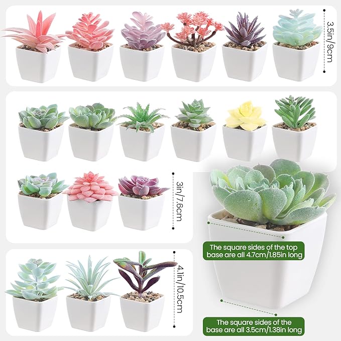 18 Set Artificial Faux Succulents in Pots Artificial Succulent Plant for Women Assorted Decorative Small Fake Plant Potted Faux Cactus Plant for Shelf Desk Room Bedroom Bathroom Office Decor (Cute)
