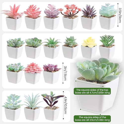 18 Set Artificial Faux Succulents in Pots Artificial Succulent Plant for Women Assorted Decorative Small Fake Plant Potted Faux Cactus Plant for Shelf Desk Room Bedroom Bathroom Office Decor (Cute)