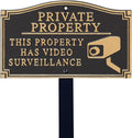 SmartSign “Private Property - This Property Has Video Surveillance” GardenBoss Statement Plaque | 5.75" x 9.5" Aluminum Plaque with 18" Black Lawn Stake, Made in USA