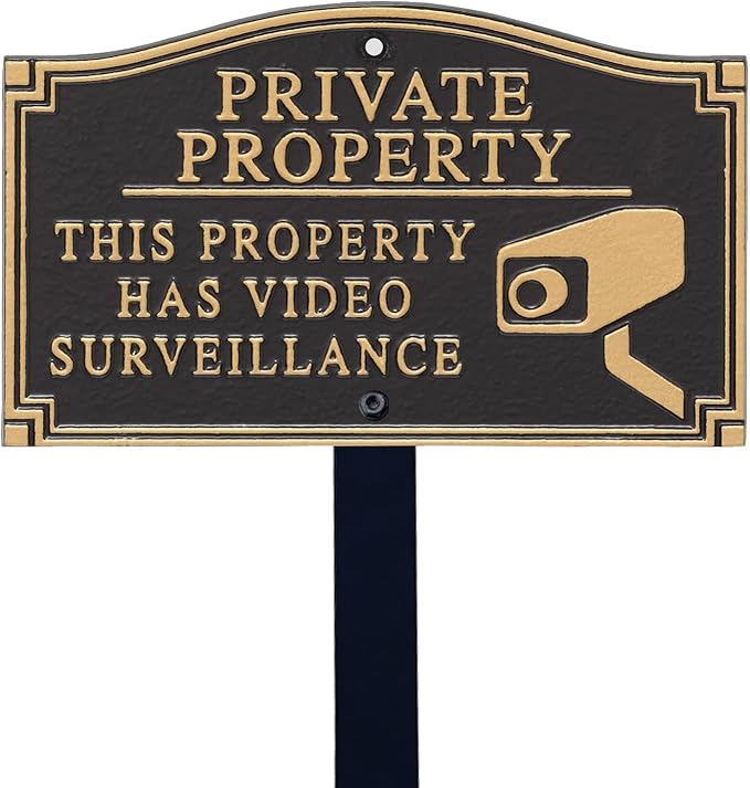 SmartSign “Private Property - This Property Has Video Surveillance” GardenBoss Statement Plaque | 5.75" x 9.5" Aluminum Plaque with 18" Black Lawn Stake, Made in USA