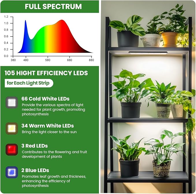 Wolezek Grow Light Strips for Indoor Plants, 420 LEDs Full Spectrum Plant Light for Indoor Growing with 6/12/16H Auto Timer, Grow Lamp Bar for Seedling Succulent, 13.8 Inches, 4 Pack