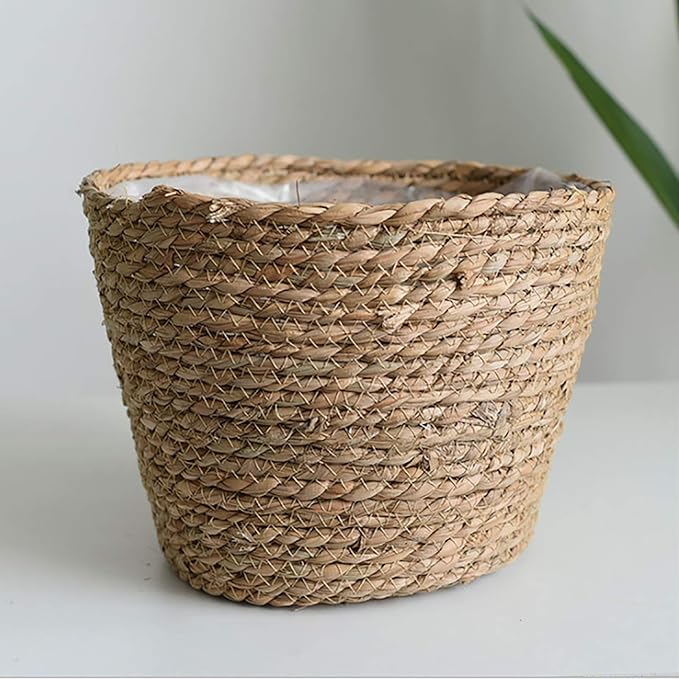 Seagrass Planter Basket Rattan Flower Basket Indoor Outdoor Flower Pots Cover Plant Pots Containers Straw Basket Rattan Vases Pots Home Decoration Flower Handmade Basket (#1)