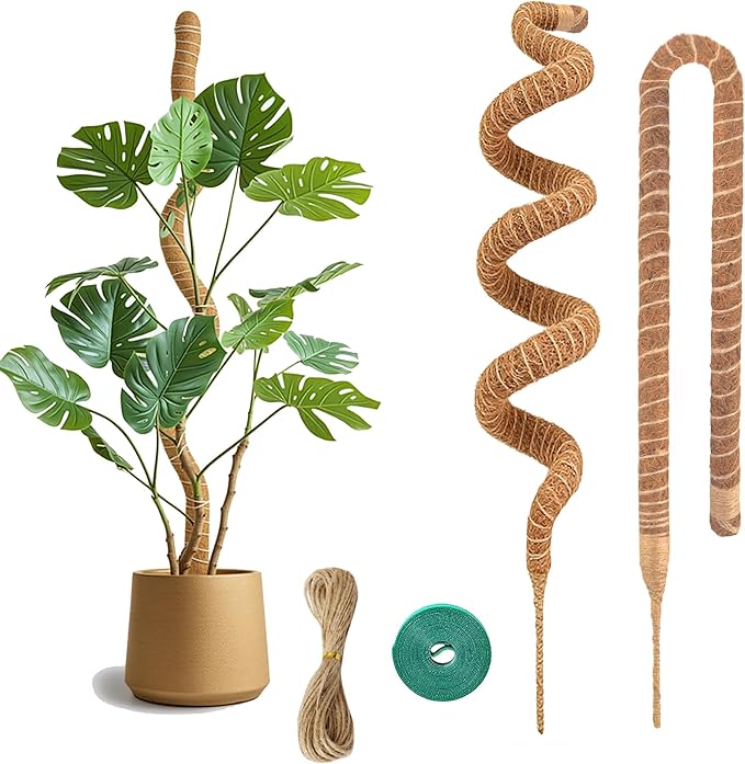 1 Pack Bendable Moss Pole 63 Inch, Monstera Plant Support Stake,Coco Coir Pole Sticks for Indoor Plants,Climbing Potted Plants，Pothos, Philodendron with Plants Ties