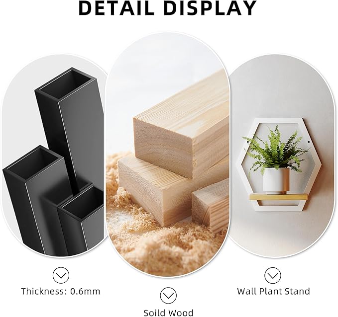 3 Pack Solid Wood & Heavy Duty Metal Wall Plant Stands,9 inch Natural Wood Shelf, Boho Arch Hanging Planter for Indoor 25 LB Load for Plants White