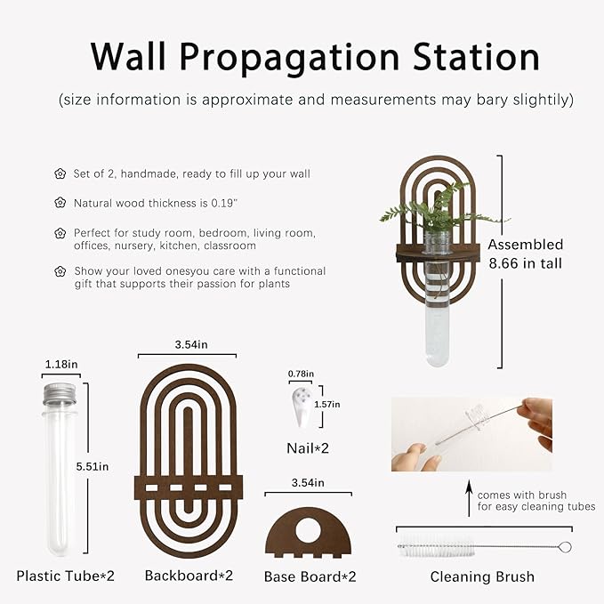 2 Pack Plant Propagation Station Wall Hanging Wooden Shelf Plant Terrarium Rainbow Design for Hydroponics Home Office Decor Test Tube Propagate Air Plant Cutting Holder