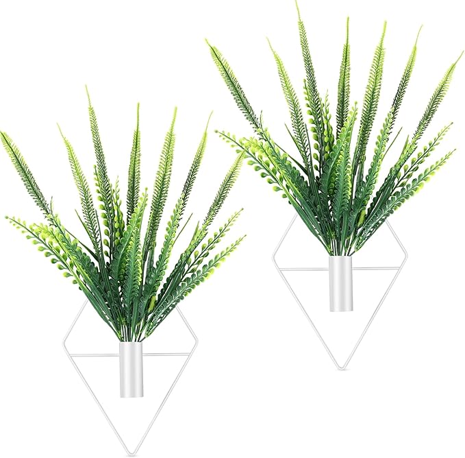 Canlierr 2 Pieces Wall Decor Hanging Planters with Artificial Plants Metal Hanging Vase Indoor Plants Holder Modern Boho Wall Art for Bathroom Bedroom Living Room Decor(White,Boston Fern)