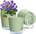 Meowell 6 inch Self Watering Pots for Indoor Outdoor Plants, 3 Pack Flower Plant Pots with Drainage Holes and Clear Reservoirs, Visible Water Level, Plastic Planters with Wicking Rope, Green