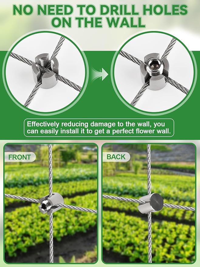 185PCS Garden Wire Trellis for Climbing Plants, Kalolary 30M Stainless Steel Heavy Duty Wire Trellis Kit Wall Plant Climbing T316 Steel Wire Rope Cross Clamp Cable Trellis System Kit for Flower Vines
