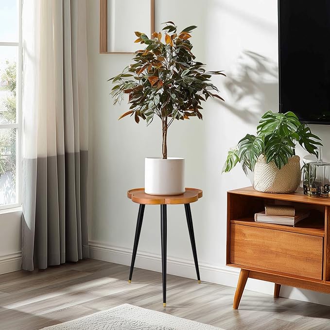 KINNARY Plant Stand Indoor, Wood Plant Table Plant Holder with Raised Design,Heavy Duty Metal Flower Pot Stand, Mid Century Modern Home Decor Small Side End Table（Clr.1-Flower 16" H）