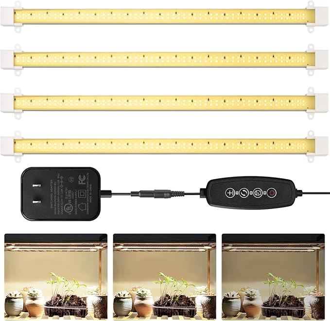 Mosthink Grow Lights for Indoor Plants, 6500K Full Spectrum Plant Lights for Indoor Growing, 16" LED Plant Grow Light Strips with 432 LEDs, 3/6/12H Auto Timer, 6-Level Dimmable, 4-Pack