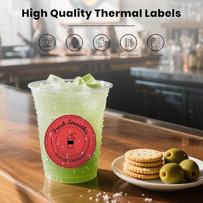 Red Round Thermal Labels 3 Inch Vinyl Circle Waterproof Direct Printer Sticker Self-Adhesive Perforated Name Tag for Logo DIY QR Design Office Address 500 PCS