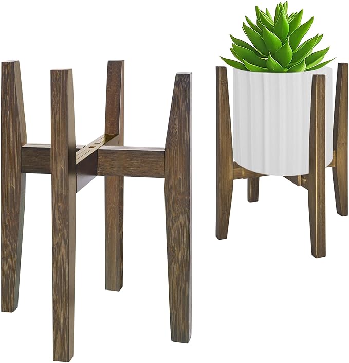Rnined Plant Stand Indoor, Bamboo Plant Shelf, Adjustable Corner Plants Flower Holders Single Floor Plant Stand, Fits 8 to 12 Inches Pots,(Pot & Plant Not Included)(walnut)