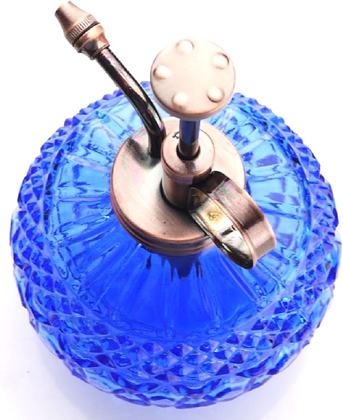 Plant Mister- Blue Color Glass Bottle & Brass Sprayer (Antique Copper)