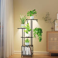 Homsorout Plant Stand Indoor with Grow Light, 5-Tiered Tall Plant Stand Indoor, Metal Plant Shelf with Hanging Basket Hook and Adjustable Light, Ideal for Living Room, Garden, Patio (Black )