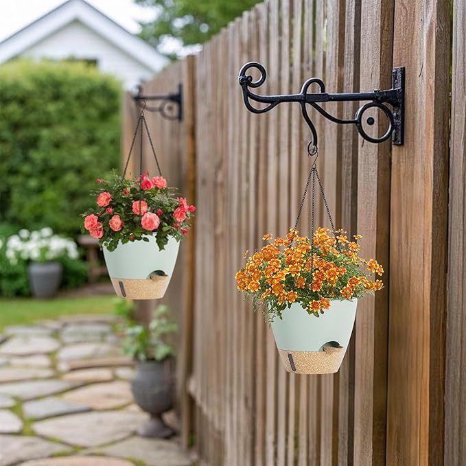 LEWESU Set of 2 Hanging Planters for Indoor Plants with Self Watering Includes Hanging Pots and 2 Types Plant Hangers, Outdoor Hanging Baskets Holder for Home Garden, 10 Inch Sage Green
