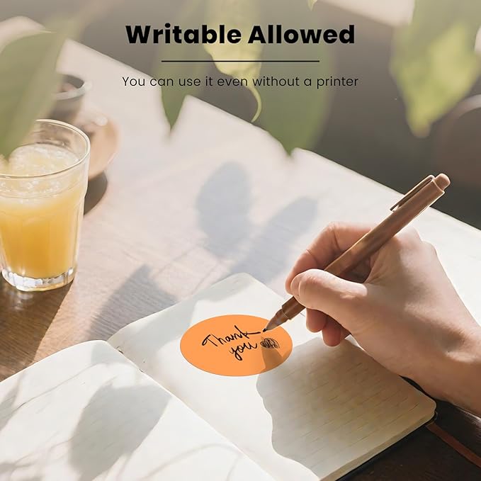 Orange Round Thermal Labels 3 Inch Vinyl Circle Waterproof Direct Printer Sticker Self-Adhesive Perforated Name Tag for Logo DIY QR Design Office Address 500 PCS