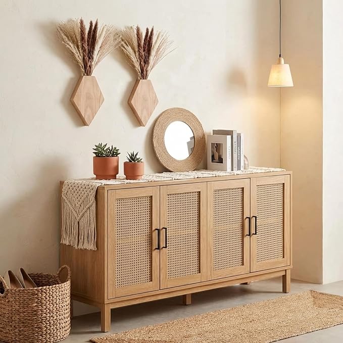 2 Pcs Bohemian Wooden Wall Planter Set with Pampas Grass Modern Farmhouse Wall Decor for Living Room, Bathroom, Bedroom, Office(Original Wood Color,Regular Style)